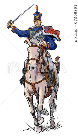 ナポレオン時代の騎馬兵 白馬の指揮官のイラスト素材
