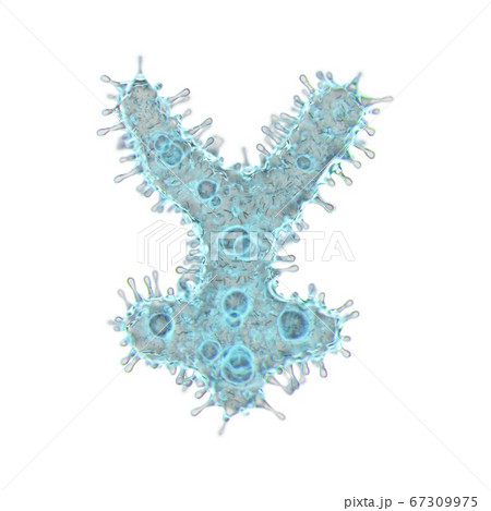 Alphabet made of virus isolated on white background. Symbol yen. 3d rendering. Covid font, virus font, 3d Alphabet made of virus isolated on white background. Symbol yen. 3d rendering. Covid font, virus font, 3d 67309975