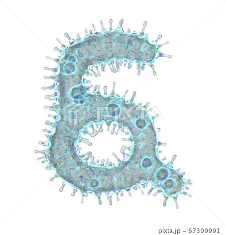 Alphabet made of virus isolated on white background. Symbol ampersand. 3d rendering. Covid font, virus font, 3d 67309991