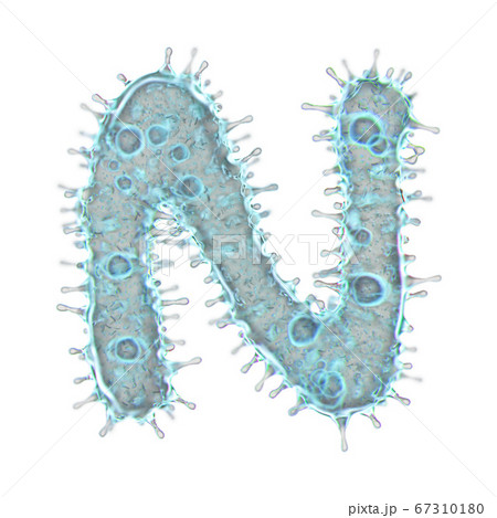 Alphabet made of virus isolated on white background. Capital letter N. 3d rendering. Covid font, virus font, 3d 67310180