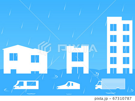 大雨 洪水の街のイラスト素材