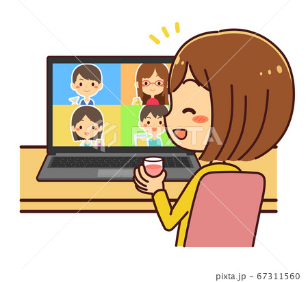 リモート飲み会 イラストのイラスト素材