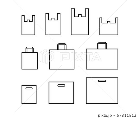 レジ袋やショッピングバッグのイラストのセット アイコン ショップバッグ 袋のイラスト素材