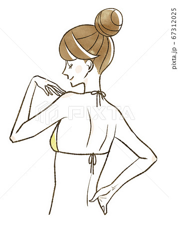 水着を着た女性の後姿 キレイな背中のイラスト素材