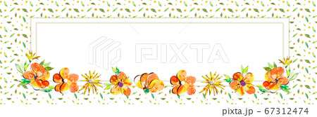 Summer happy watercolor painted paper-cut flowers border frame illustration. Website horizontal banner leader board social network group profile header image with free blank copy space for text. 67312474