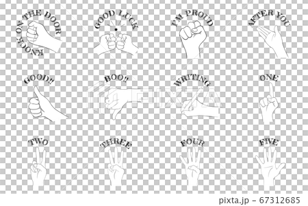 ハンドサインのアイコンセット12種類、コミュニケーションや数字.ベクターイラスト 67312685