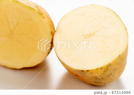 半分に切ったじゃがいもの断面。(白バック) 67313060