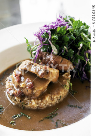 portuguese pork steak in creamy spicy chorizo 67313340