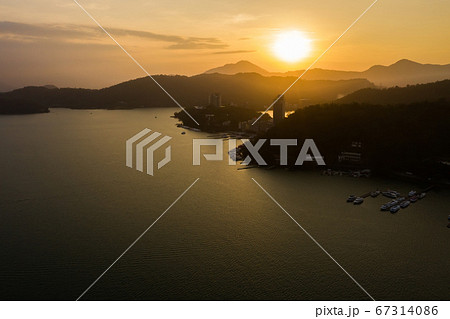 sunset silhouette of landscape in Sun Moon Lake sunset silhouette of landscape in Sun Moon Lake 67314086