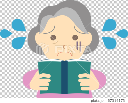 文字が読みづらい年配女性 文字が読みづらい年配女性 67314173