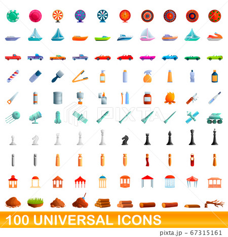 100 universal icons set, cartoon style 67315161