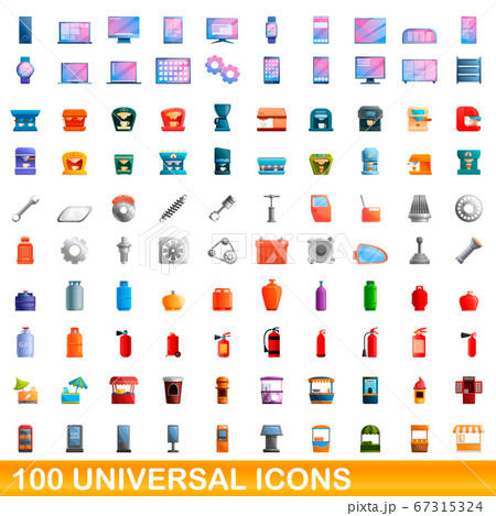 100 universal icons set, cartoon style 67315324