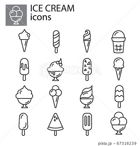 Ice cream icon set, ice lolly set symbol, dessert or sweetness in cup icon thin line, linear, outline. Ice cream in glass. simple sign, logo 67316239