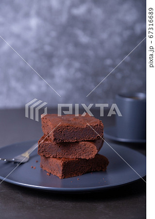 Brownie cake. Homemade Chocolate Dessert. A popular dark chocolate cake. Close-up, place for text. 67316689