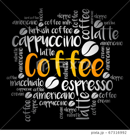 List of coffee drinks words cloud collage 67316992