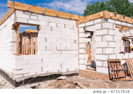House under construction, walls of gas concrete House under construction, walls of gas concrete 67317616