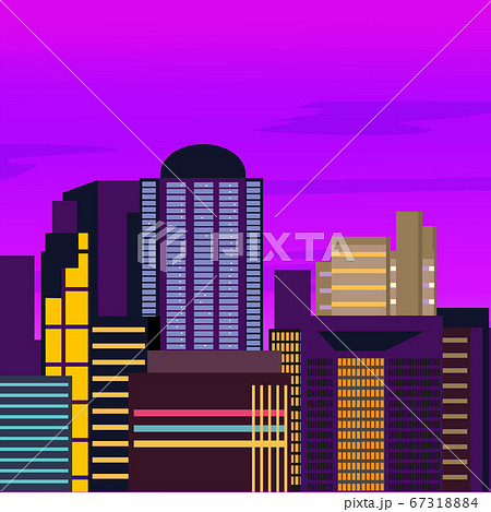 Skyline wallpaper with skyscrapers in sunset or sunrise. Eps10 vector illustration. Skyline wallpaper with skyscrapers in sunset or sunrise. Eps10 vector illustration. 67318884