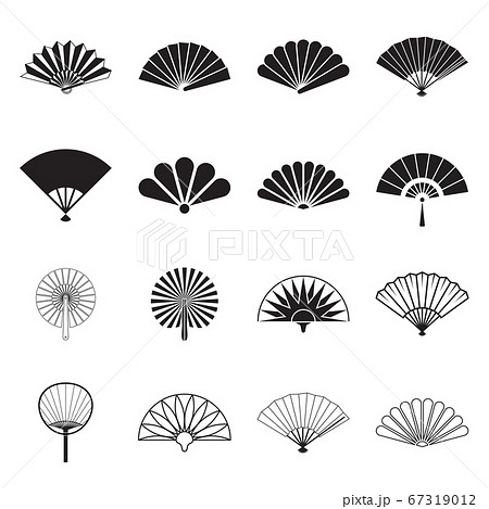 Hand fan icons. Collection of handheld icons isolated on a white background. Icons of folding and rigid fans. Vector illustration Hand fan icons. Collection of handheld icons isolated on a white background. Icons of folding and rigid fans. Vector illustration 67319012