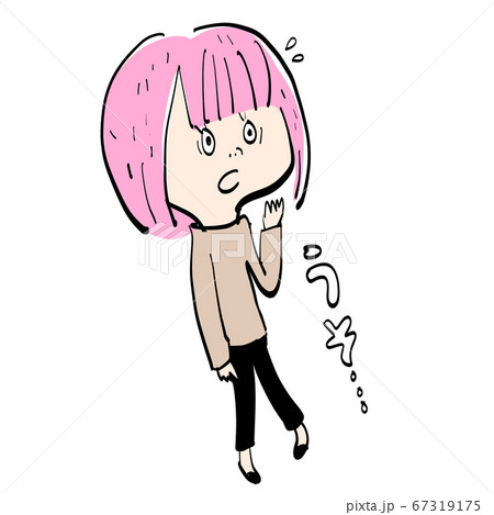 びっくりするピンク髪の女性のイラスト素材