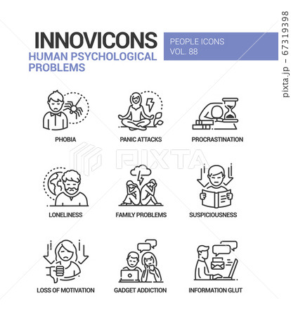 Human psychological problems line design style icons set 67319398