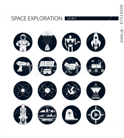 Space exploration - modern vector set of white icons Space exploration - modern vector set of white icons 67319399