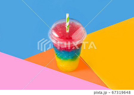 Colorful slushie of differents flavors on colorful background Colorful slushie of differents flavors on colorful background 67319648