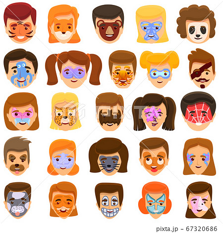Face painting icons set, cartoon style 67320686