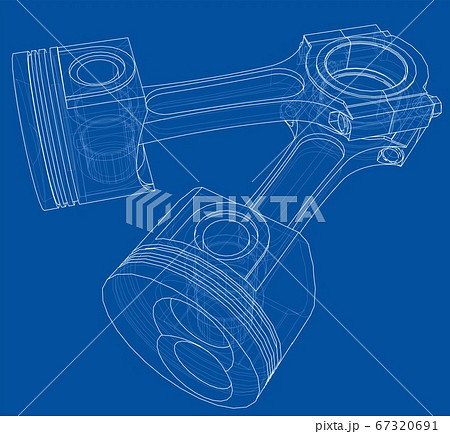 Sketch of piston. 3D illustration 67320691