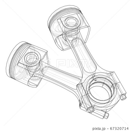 Sketch of piston. 3D illustration 67320714