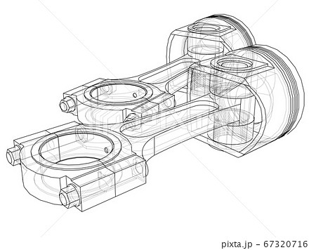 Sketch of piston. 3D illustration 67320716