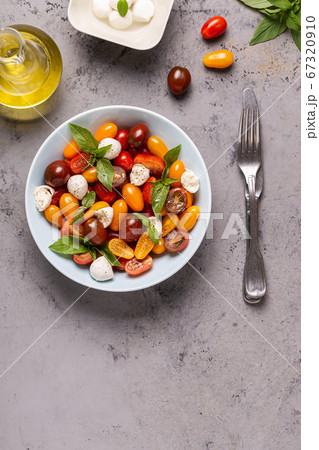 Italian caprese salad with tomatoes, mozzarella 67320910