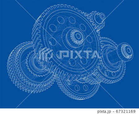 Outline gearbox concept. 3D illustration 67321169