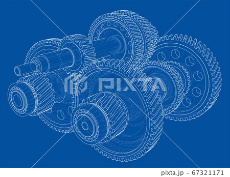 Outline gearbox concept. 3D illustration 67321171