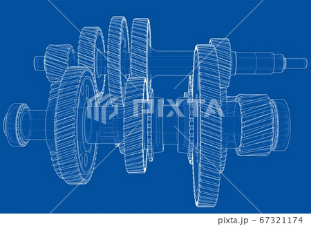 Outline gearbox concept. 3D illustration Outline gearbox concept. 3D illustration 67321174