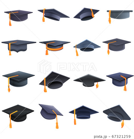 Graduation hat icons set, cartoon style 67321259