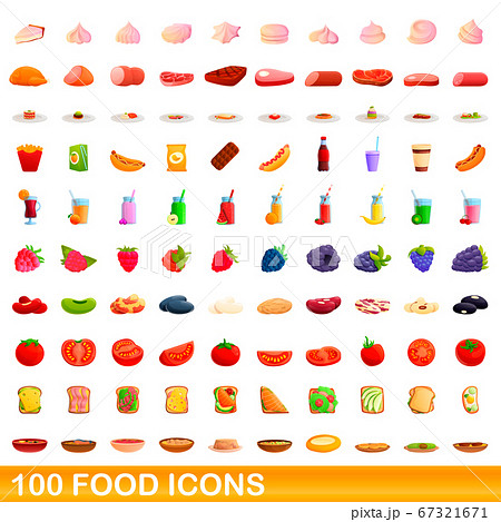 100 food icons set, cartoon style 100 food icons set, cartoon style 67321671