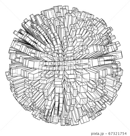 Abstract 3d Sphere with City, Blueprint Style 67321754