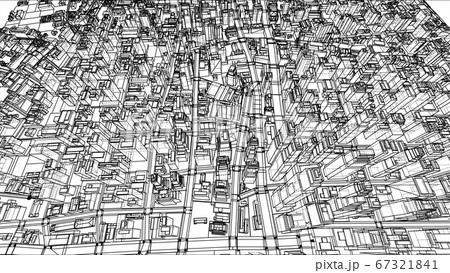 Wire-frame Twisted City, Blueprint Style 67321841
