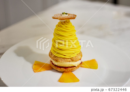 銀座の高級洋菓子店、秋の味覚栗を使った美しいモンブランの横顔。Mont Blanc. 銀座の高級洋菓子店、秋の味覚栗を使った美しいモンブランの横顔。Mont Blanc. 67322446