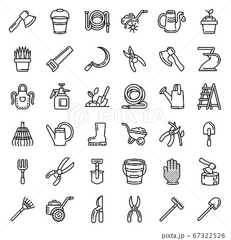 Gardening tools icons set, outline style Gardening tools icons set, outline style 67322526