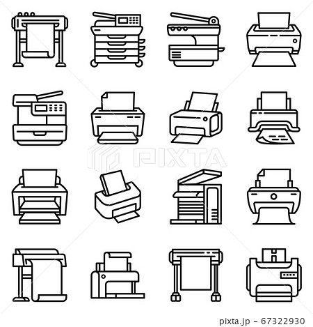 Printer icons set, outline style 67322930