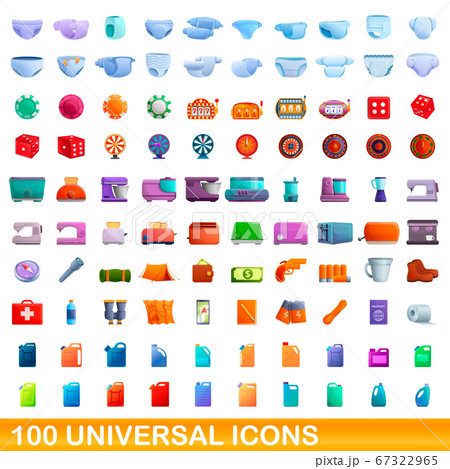 100 universal icons set, cartoon style 100 universal icons set, cartoon style 67322965