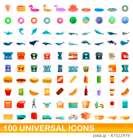 100 universal icons set, cartoon style 67322979