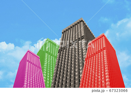 Colourful Psychedelic Buildings Withe Clear Blue Sky Background 67323066