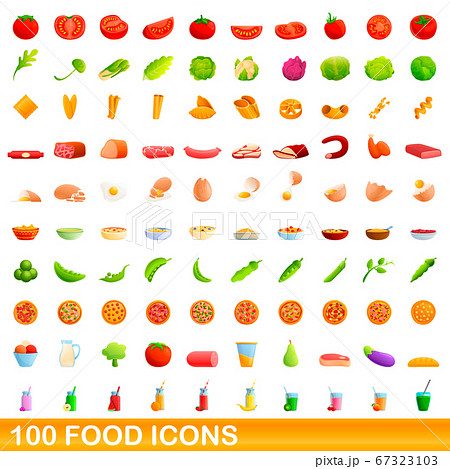 100 food icons set, cartoon style 100 food icons set, cartoon style 67323103