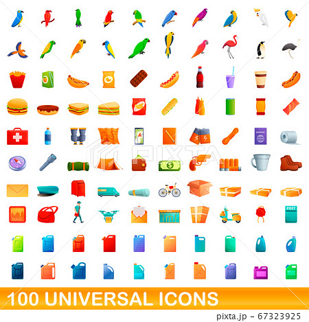 100 universal icons set, cartoon style 100 universal icons set, cartoon style 67323925