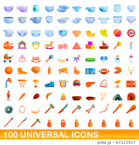 100 universal icons set, cartoon style 100 universal icons set, cartoon style 67323927
