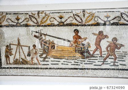 Tunis, TUNISIA - February 06, 2009: Ancient Roman mosaics in Bardo National Museum 67324090