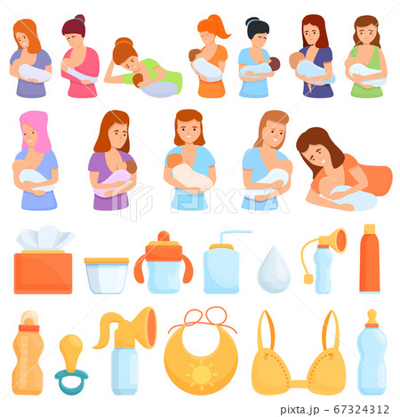 Breast-feeding icons set, cartoon style 67324312