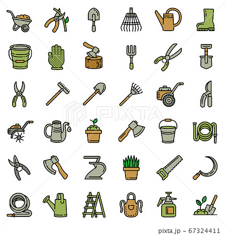 Gardening tools icons set, outline style 67324411